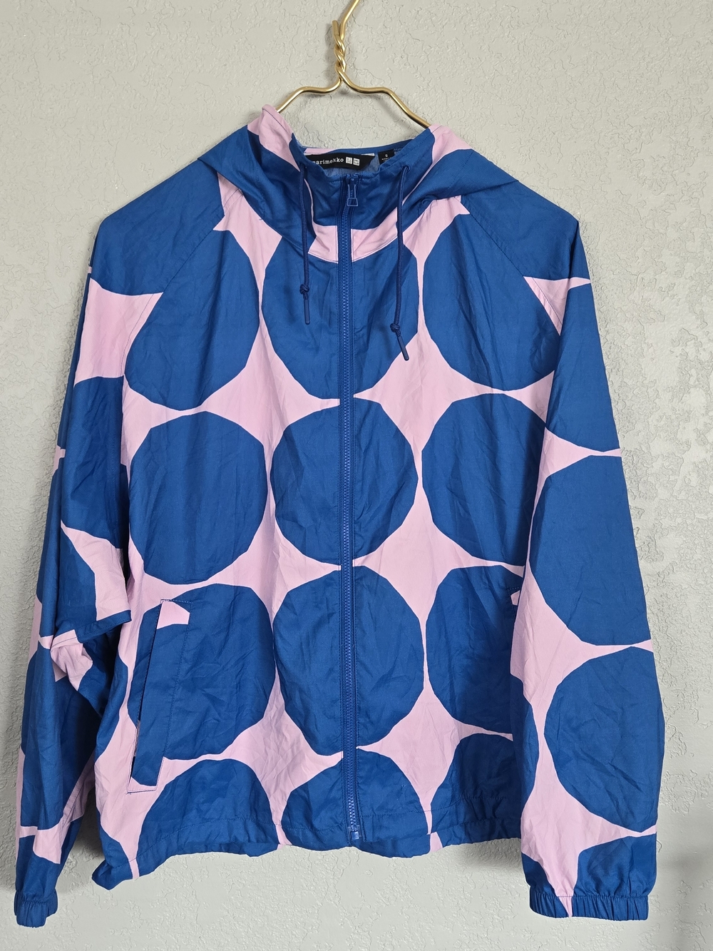 Marimekko Blue & Pink Polka Dot Hooded Pocketable Parka